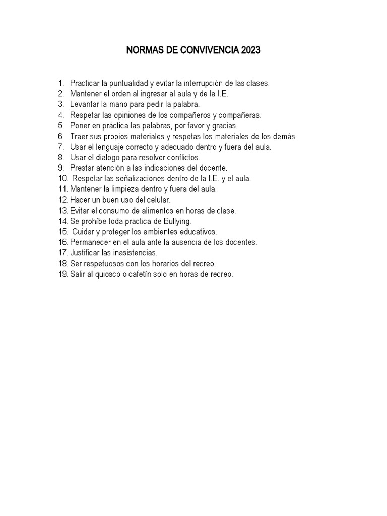 Normas de Convivencia 2023 | PDF | Artes del Lenguaje y Comunicación
