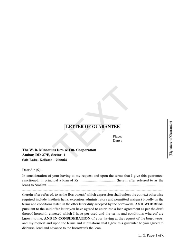 Letter of Guarantee - Loan | PDF | Guarantee | Loans