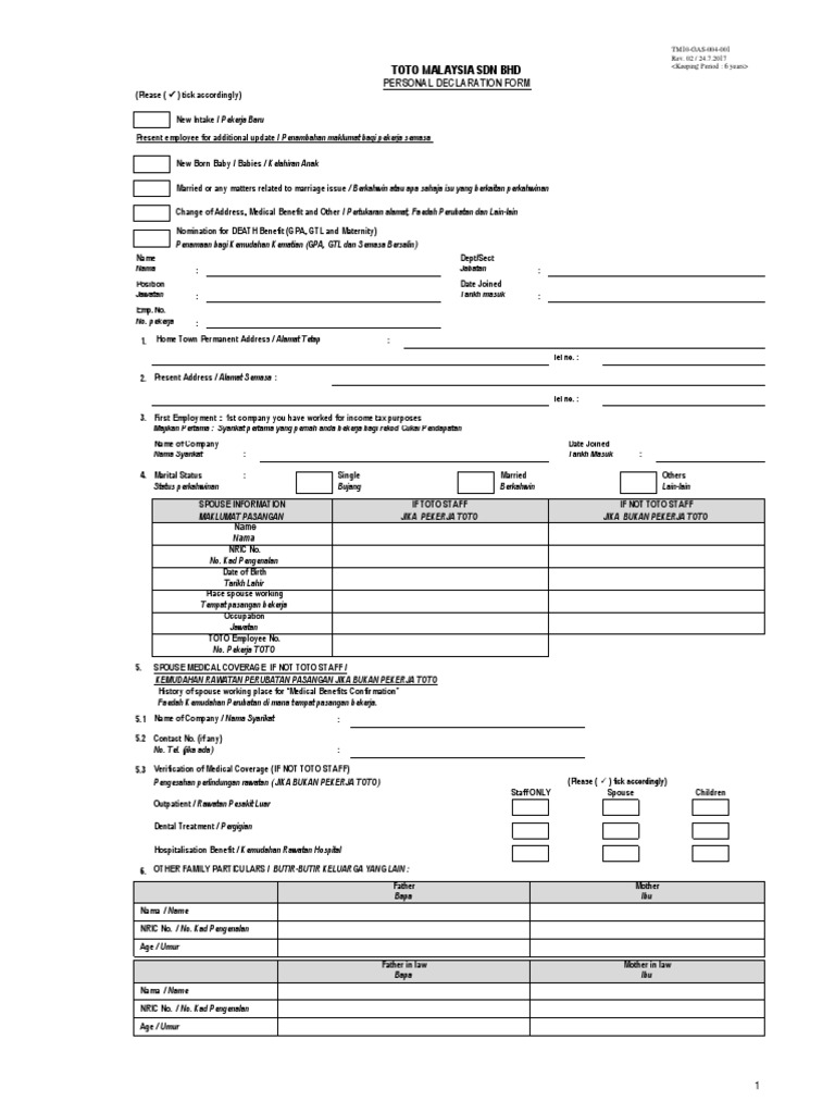 TM10-GAS-004-001 Personal Declaration Form | PDF | Social Institutions ...