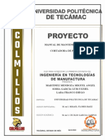 Manual de Mantenimiento de Una Cortadora de Plasma: Universidad Politecnica de Tecamac M. en I. Misael Flores Baez