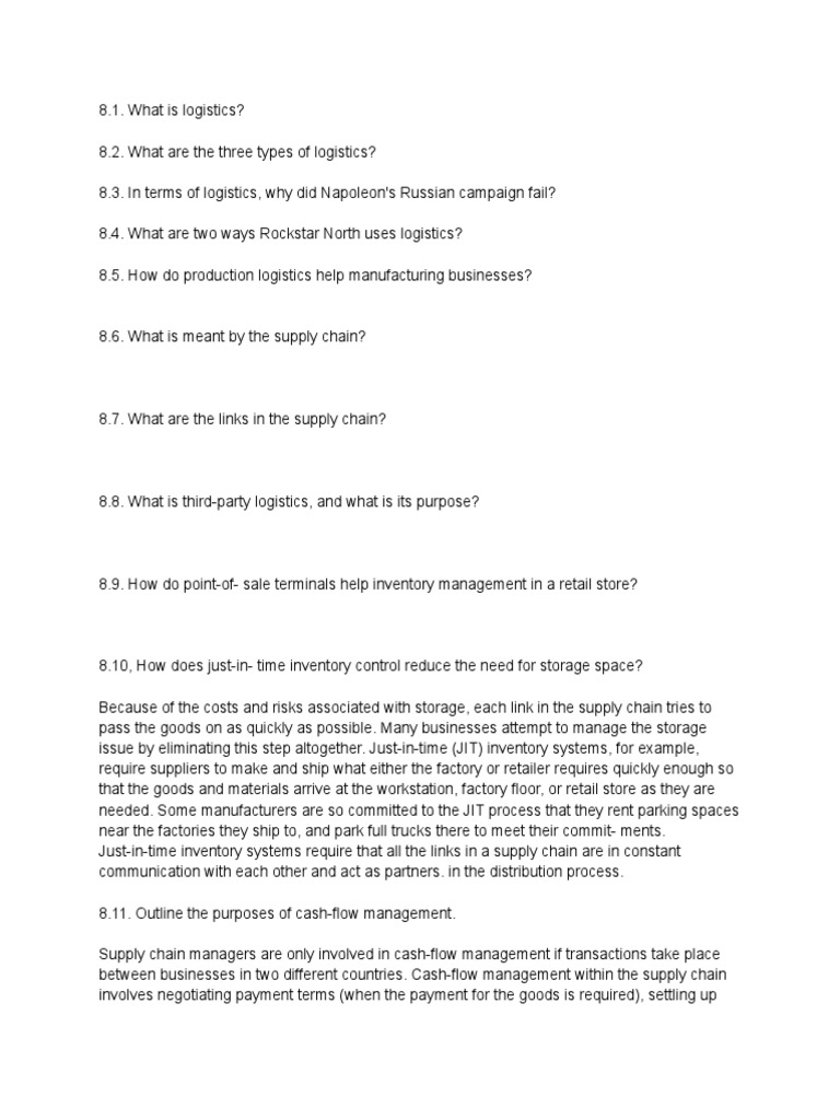 Chapter 8 Textbook Questions Pdf Logistics Business