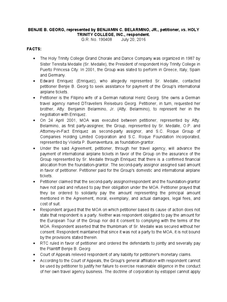 GEORG V HOLY TRINITY COLLEGE PDF Law Of Agency Estoppel