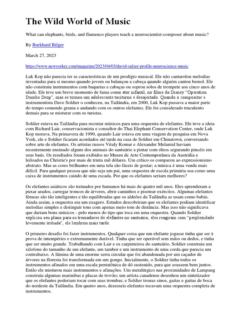 The Wild World of Music PDF Aves Cérebro