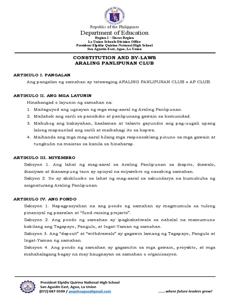 Constitution And By Laws Of Pta Deped