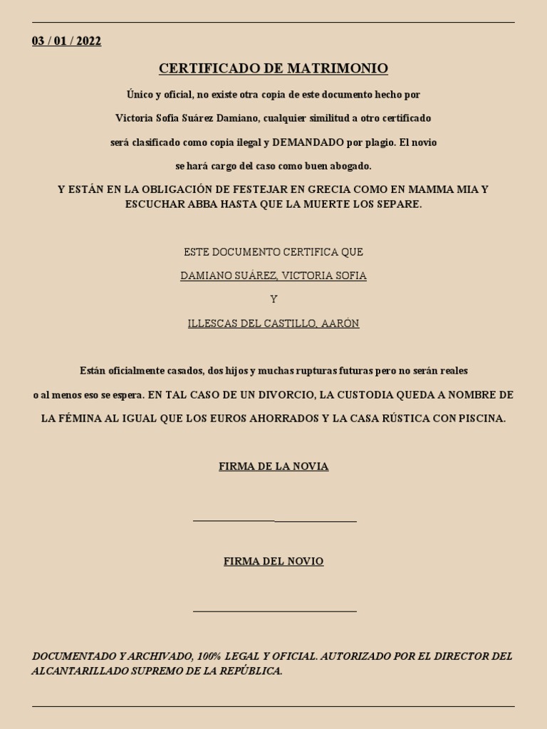 Certificado de Matrimonio | PDF