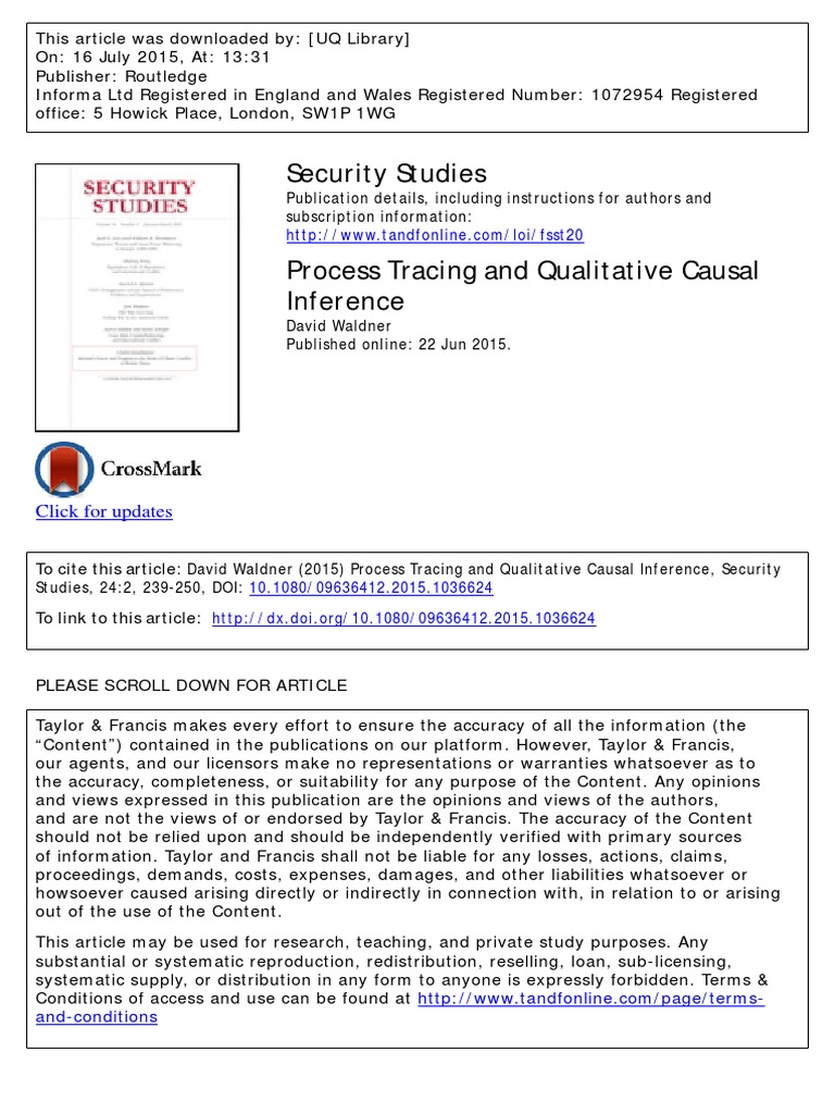 Process tracing and qualitative causal inference david waldner 2015