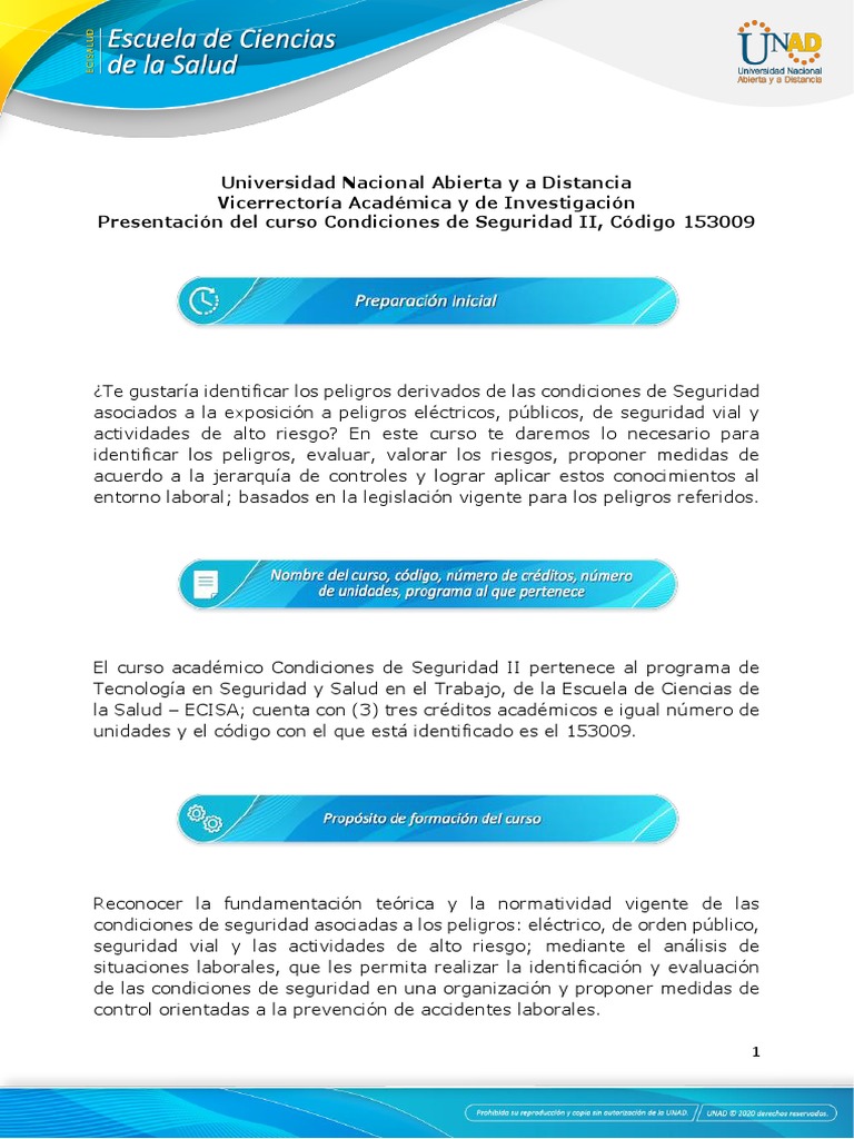 Curso Condiciones de Seguridad II UNAD | PDF | Valores | Evaluación