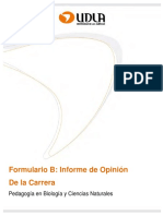 Formulario B: Informe de Opinión de La Carrera: Pedagogía en Biología y Ciencias Naturales