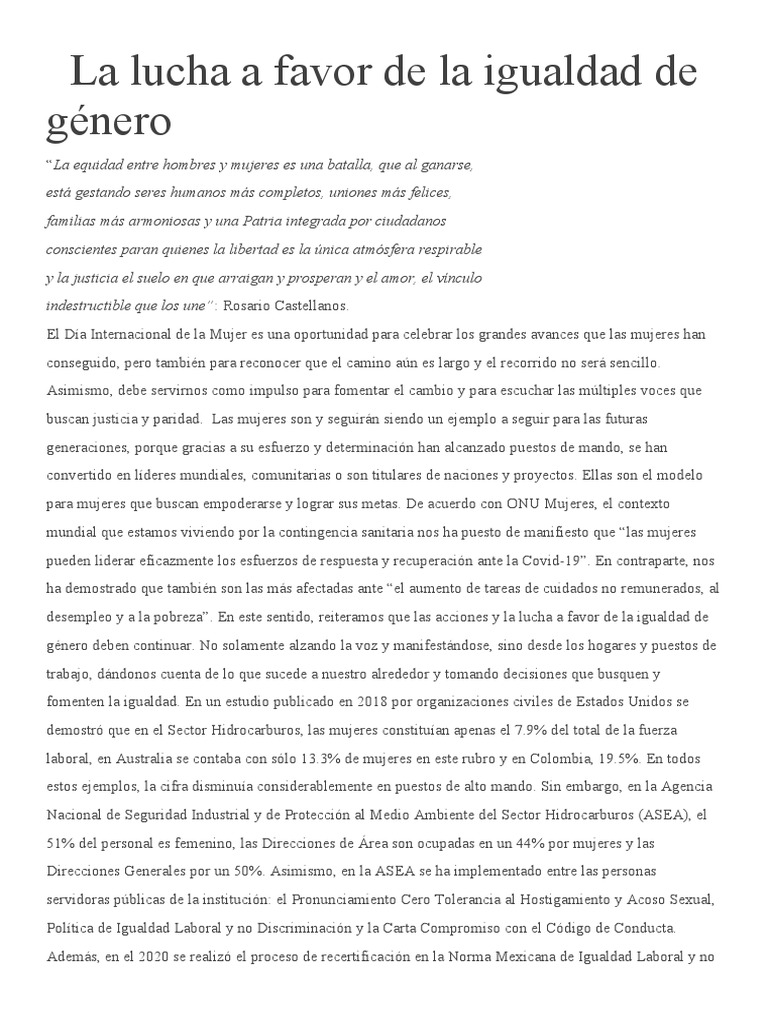 La Lucha A Favor de La Igualdad de Género | PDF | Igualdad de género ...