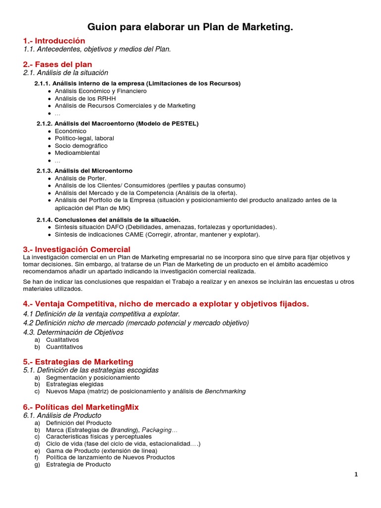 Guía para un Plan de Marketing | PDF | Marketing | Análisis FODA