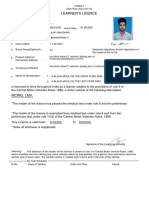 Learner'S Licence: Sai Kripa Kakkatt Madikai Bengalam P O HOSDURG, KASARAGOD, KL, 671314