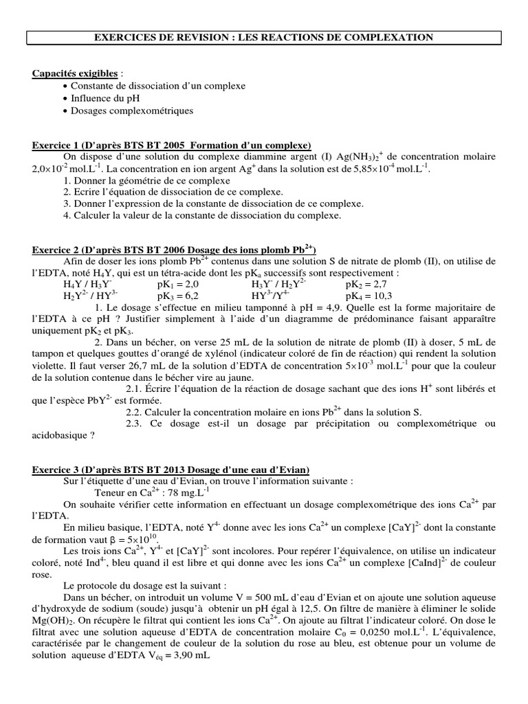 Révisions sur les Réactions de Complexation PDF Ion Concentration — free download