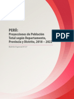 Proyecciones de Población Total Según Departamento, Provincia y Distrito, 2018 - 2022