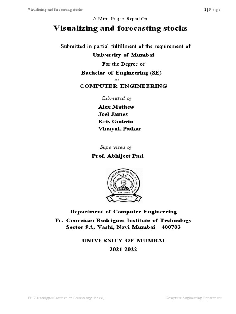 Visualizing and Forecasting Stocks: Submitted in Partial Fulfillment of ...