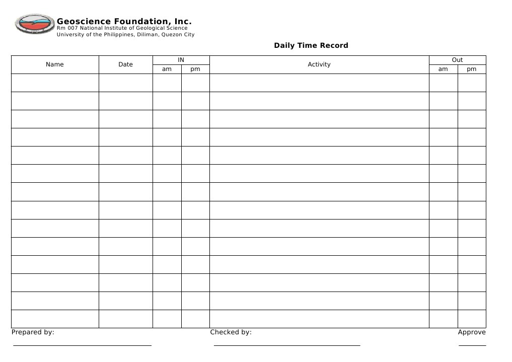 Geoscience Foundation, Inc.: Daily Time Record | PDF