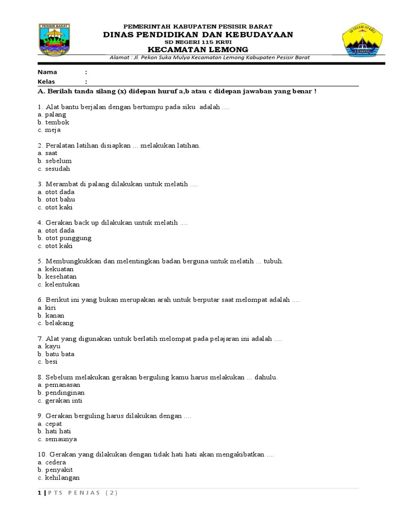 Mengasah Keterampilan dan Pengetahuan: Contoh Soal Ulangan Penjaskes SD Kelas 2 Bimbel