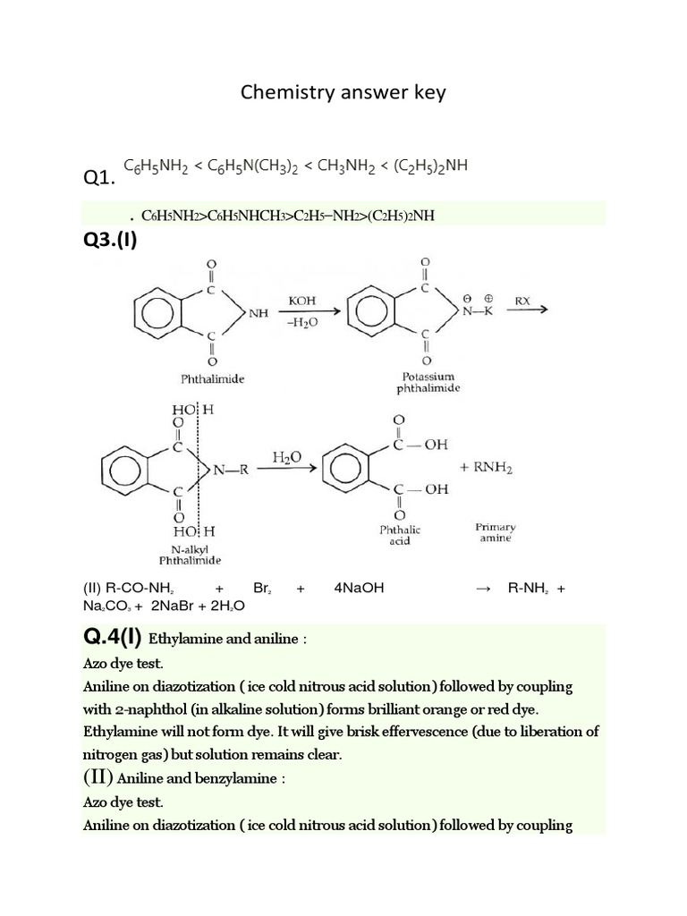 Chemistry Answer Key | PDF | Amine | Chemistry