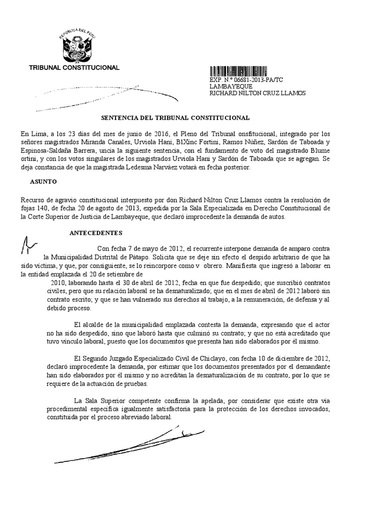 Sentencia TC - 06681-2013-AA | PDF | Debido al proceso | Caso de ley