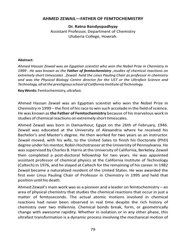 Ahmed Zewail: Pioneer of Femtochemistry | PDF | Molecules | Chemistry
