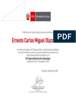 Ernesto Carlos Miguel Olazo Rázuri: El Ministerio de Cultura Otorga La Presente Constancia A