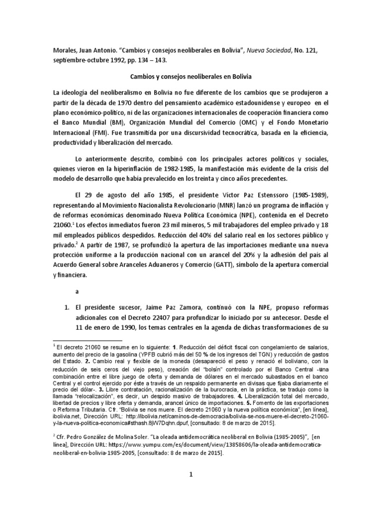 Neoliberalismo en Bolivia | PDF | Neoliberalismo | Bolivia