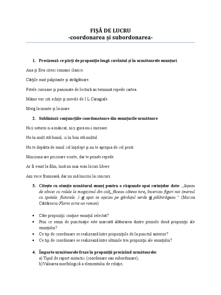 Coordonarea Si Subordonarea | PDF