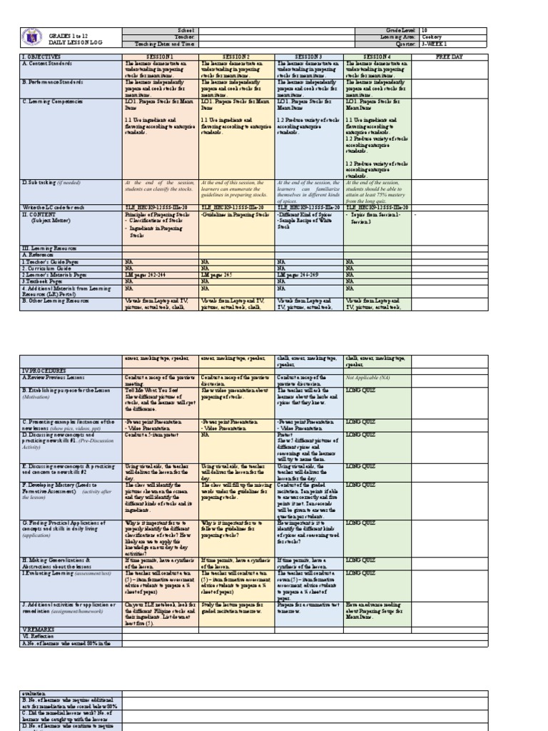 Grade 10 Cookery Lesson Plan | PDF | Educational Assessment | Learning