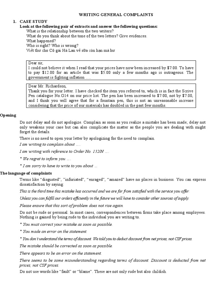 10 Writing 5 WRITING GENERAL COMPLAINTS | PDF | Career & Growth