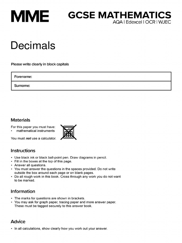 Decimals Questions MME | PDF | Numbers | Significant Figures