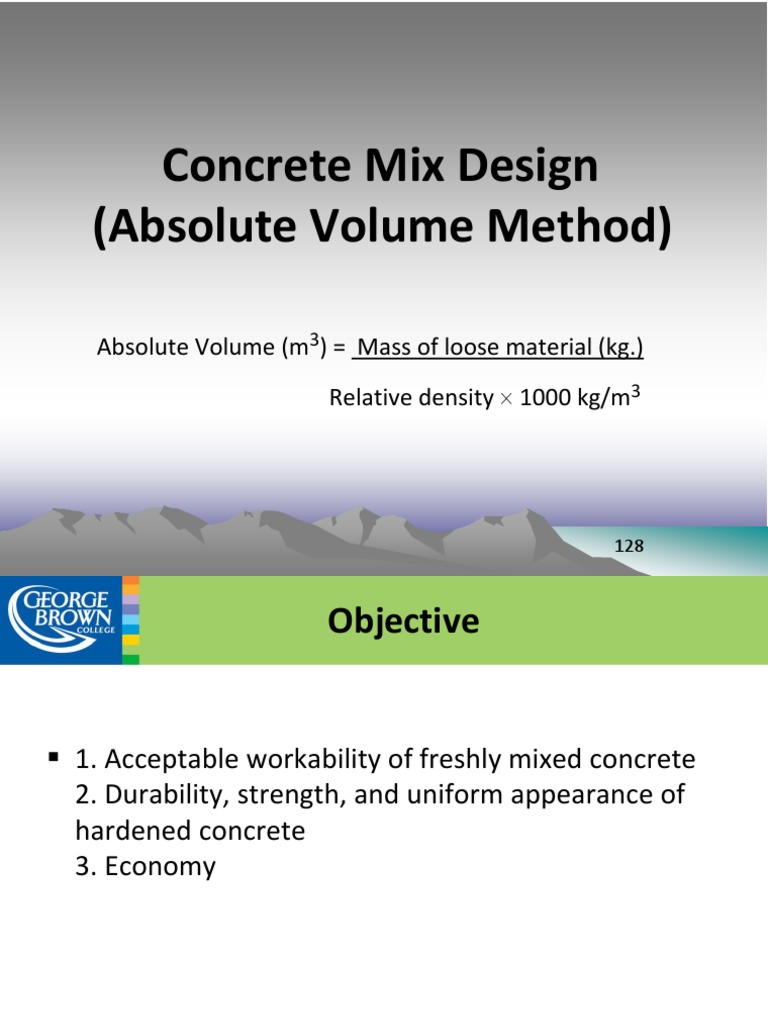 Concrete Mix Design: Absolute Volume Method | PDF | Concrete | Density