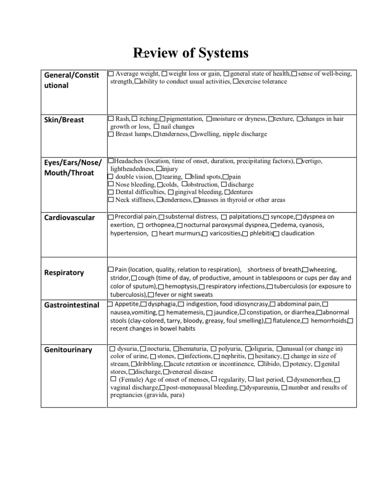 Nursing Review of Systems Template | PDF