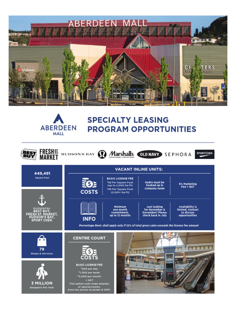Specialty Leasing Program Opportunities Costs PDF Lease