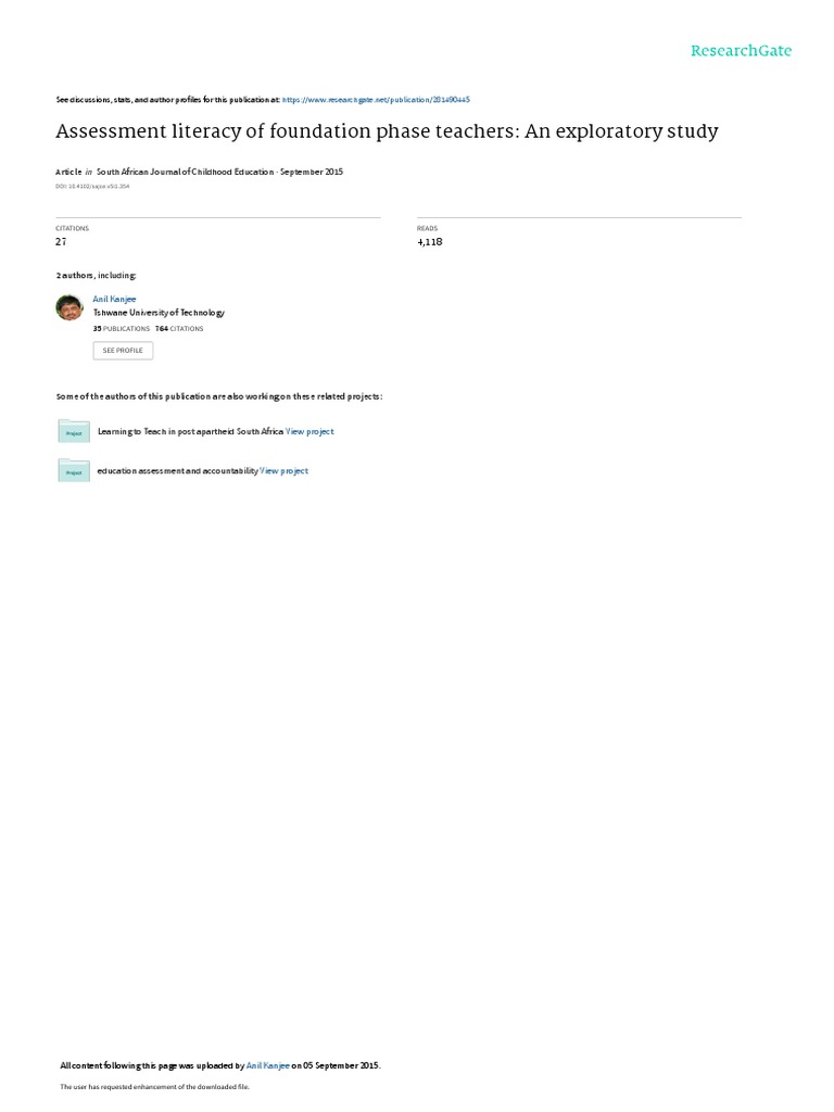 Assessment Literacy of Foundation Phase Teachers: An Exploratory Study ...