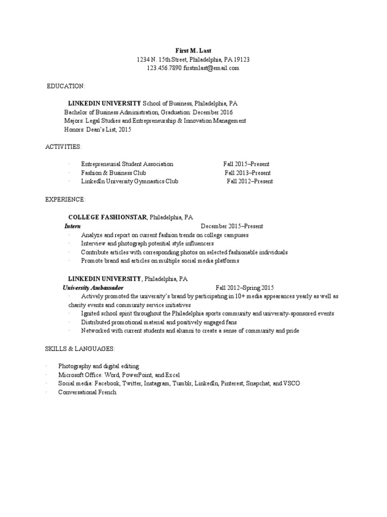 Resume template recent graduate pdf business