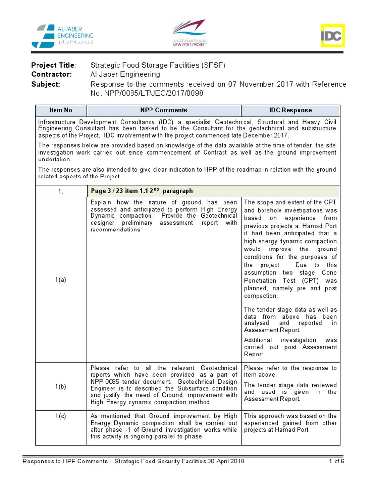 Responses to HPP on SFSF Project | PDF | Geotechnical Engineering ...