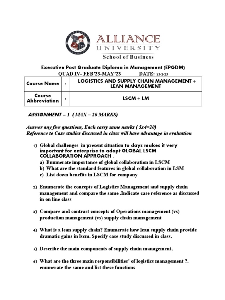 LSCM Course Assignment Overview | PDF