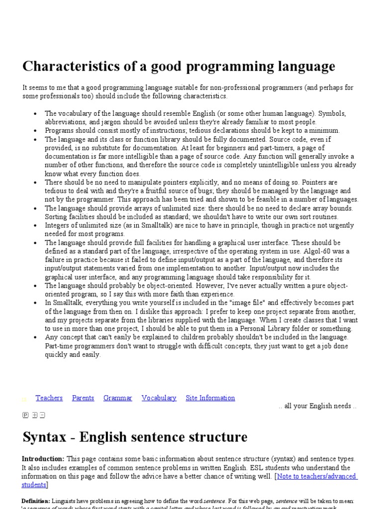 Characteristics of A Good Programming Language | PDF | Programming ...