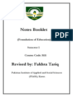 Notes Booklet: (Foundation of Education)