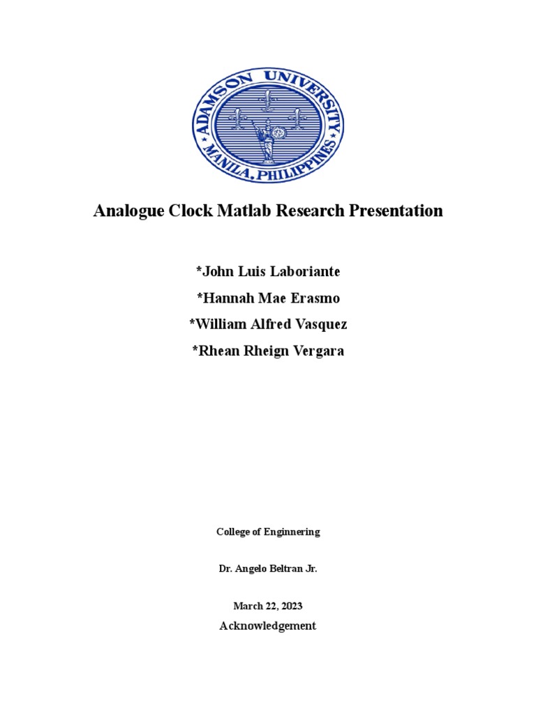 Matlab Analogue Clock Research 1 PDF Matlab Matrix (Mathematics)
