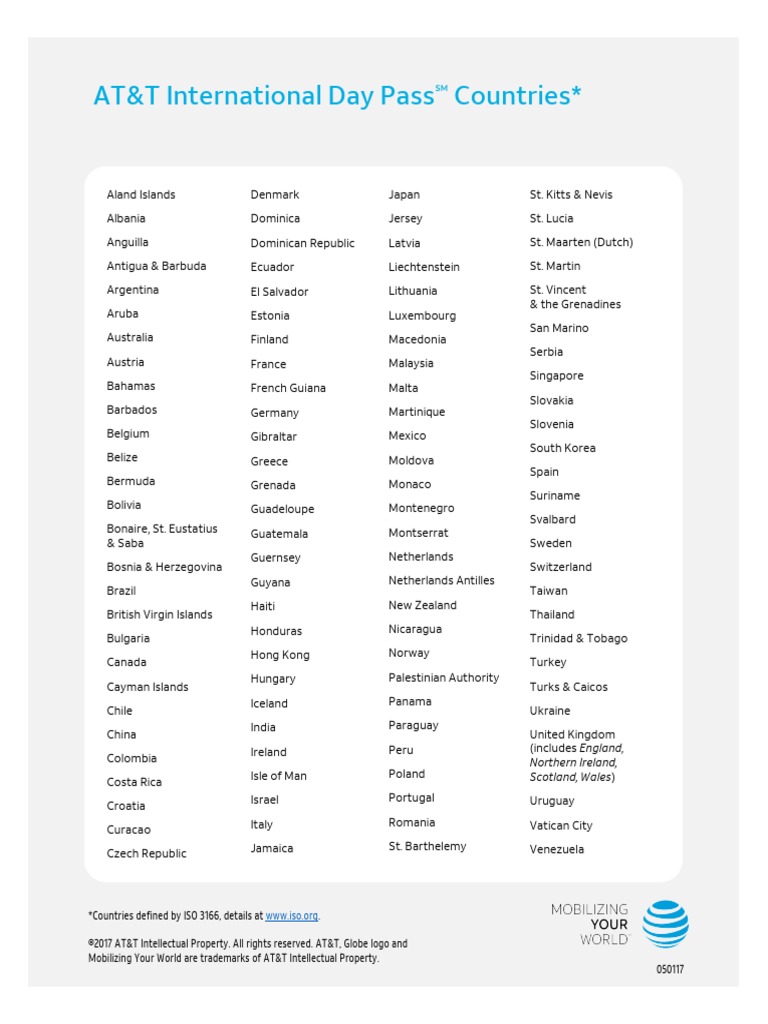 AT&T International Day Pass Countries : Northern Ireland, Scotland ...