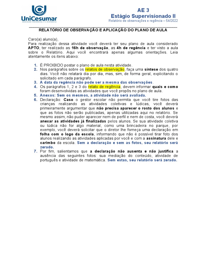 Observação De Aulas Relatório | Modelo de Relatório de Observação de ...