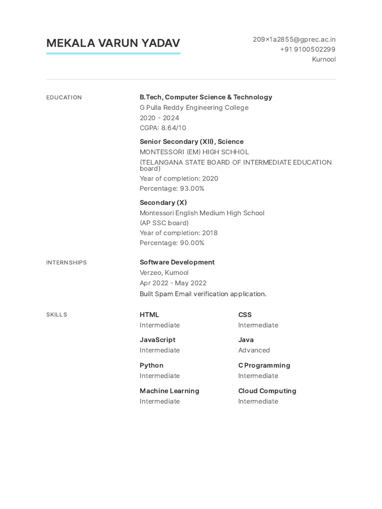 Mekala varun yadav b tech computer science technology pdf