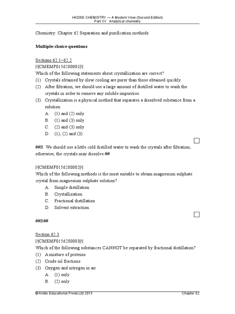 Chapter 62 Multiple-Choice Questions | PDF | Chromatography | Thin ...