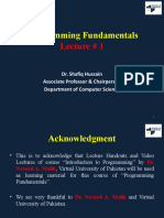 Programming Fundamentals: Lecture # 1