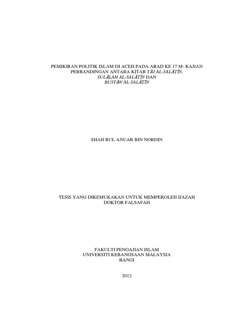 KAJIAN PERBANDINGAN ANTARA KITAB TAJ ALSALATIN, SULALAH ALSALATIN DAN