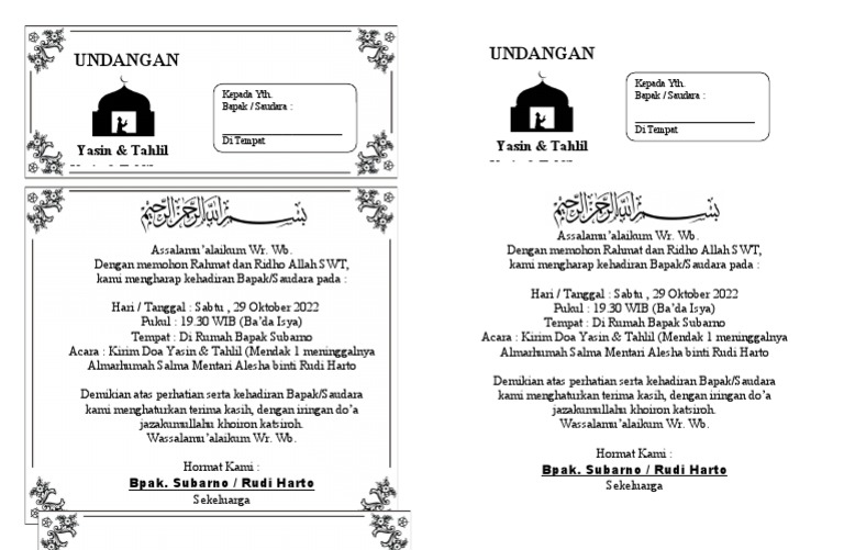 Undangan Tahlil 1000 Hari | PDF