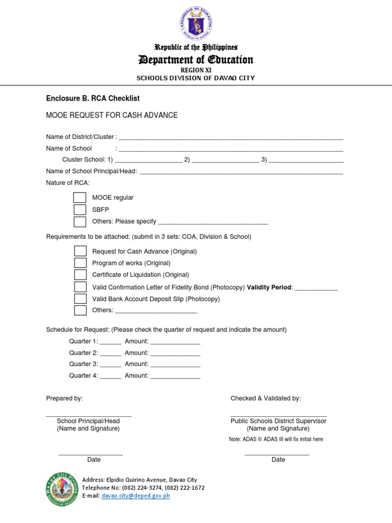 RCA Checklist for MOOE Requests | PDF | Finance & Money Management