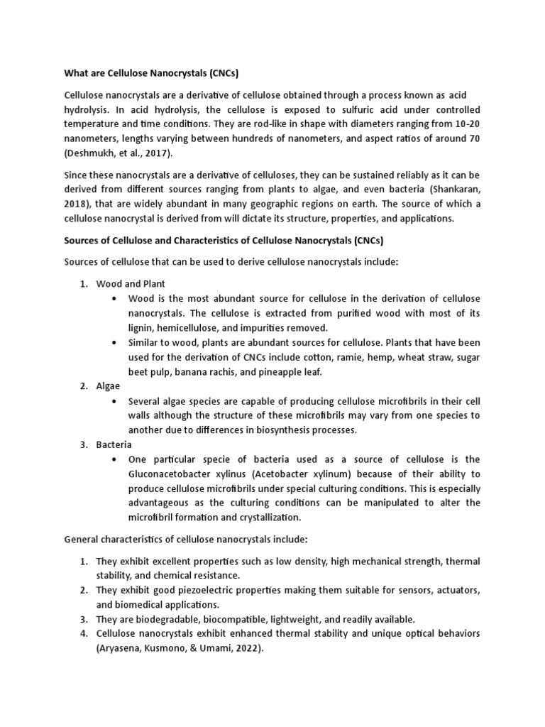 Understanding Cellulose Nanocrystals (CNCs) | PDF | Cellulose ...