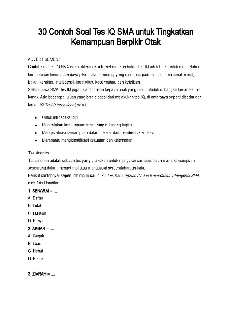 Contoh Soal Test Iq PDF