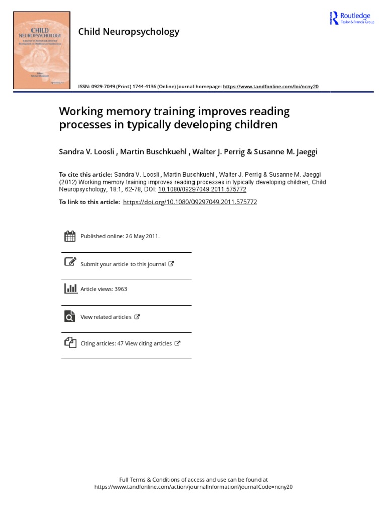 Working Memory Training Improves Reading Processes in Typically ...